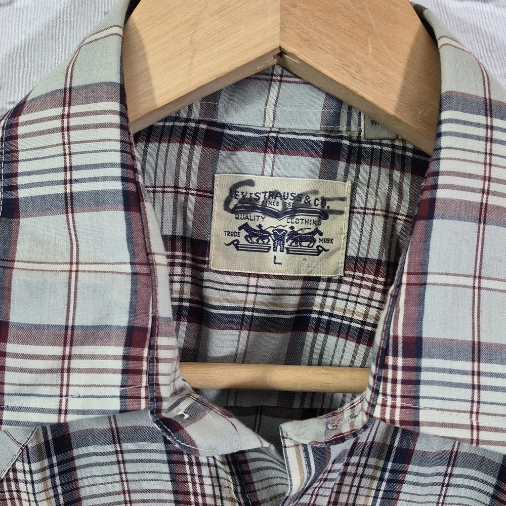 Vintage Levis Western Rodeo Shirt Mens L Pearl Snap Plaid